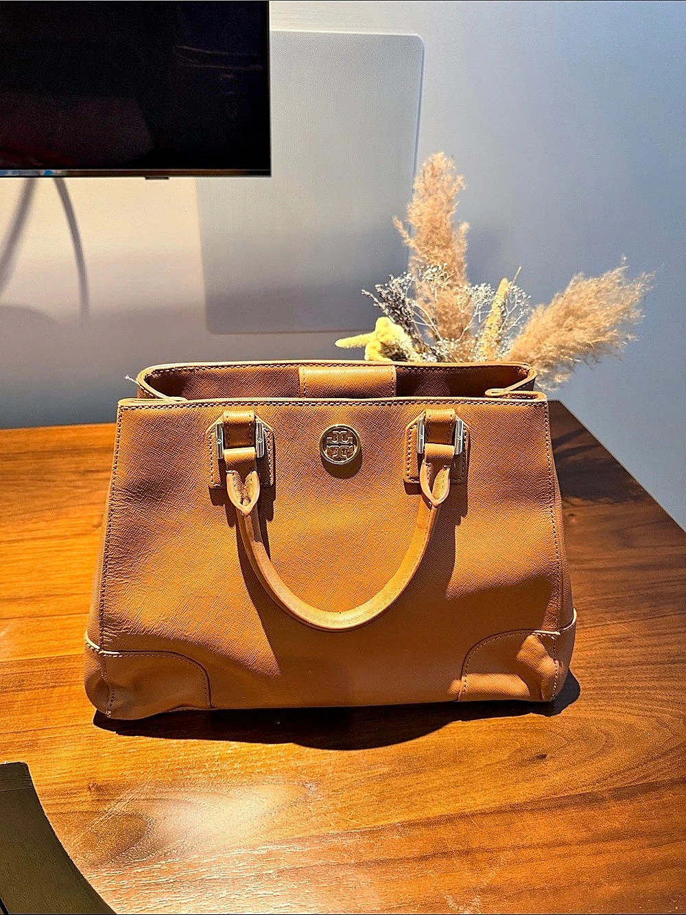Tory Burch Robinson Double Zip Tote Satchel Brown